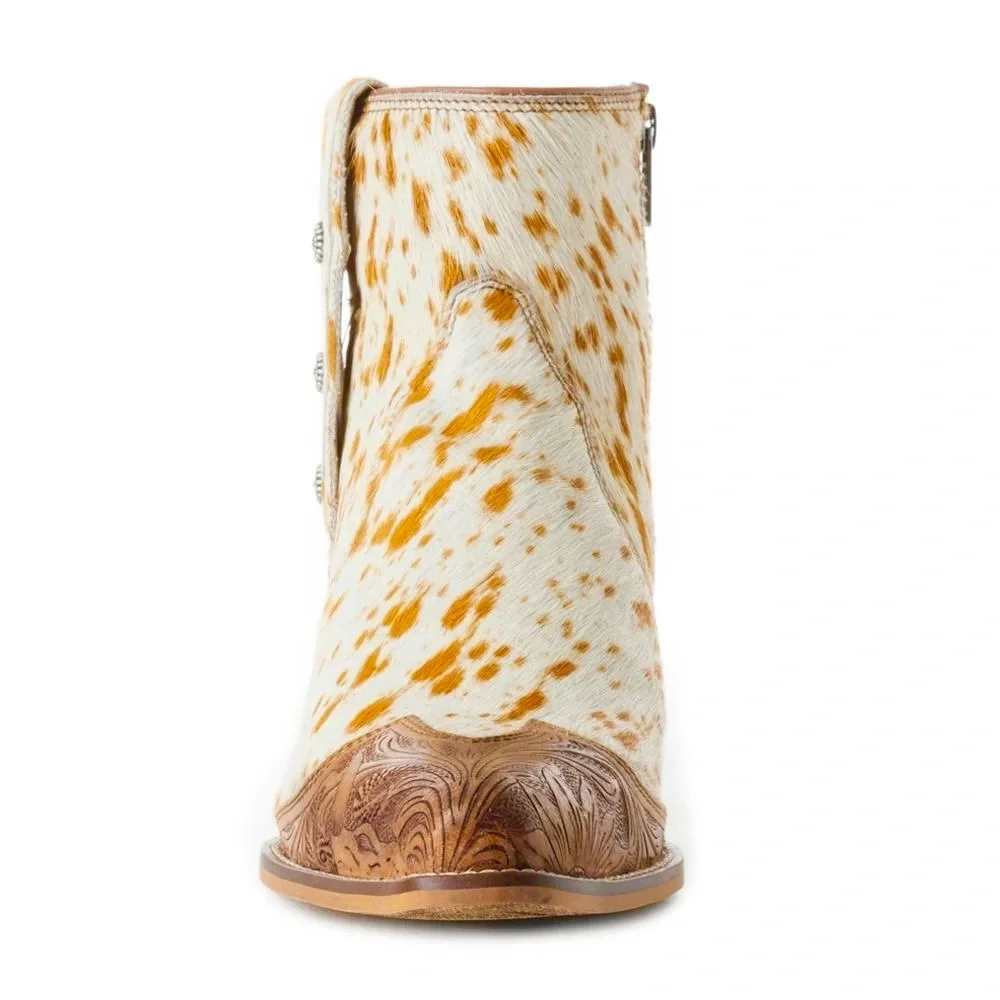 NEW Southwestern Myra Bag Leather CowHair Gold White Women’s Size 10 Ankle Boots